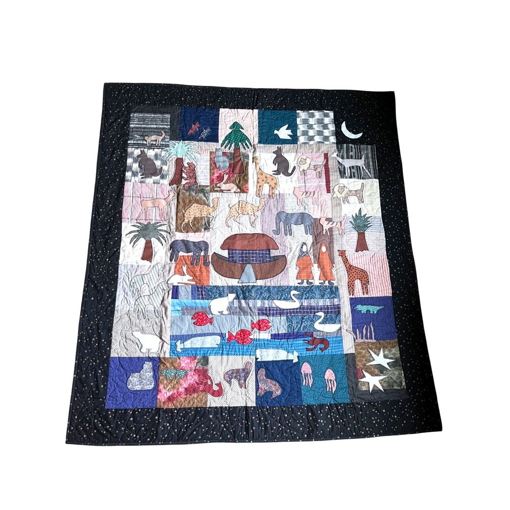 Handmade Noahs Ark Patchwork Applique Quilt‎ Wall Hanging Nursery Decor 62 x 56